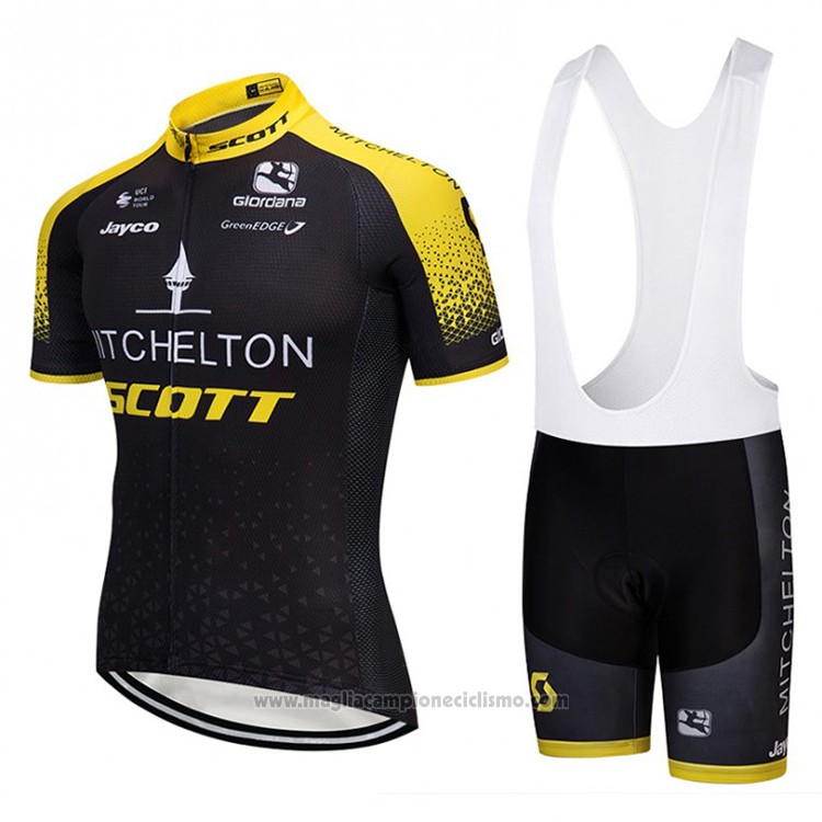 2018 Abbigliamento Ciclismo Scott Giallo e Nero Manica Corta e Salopette