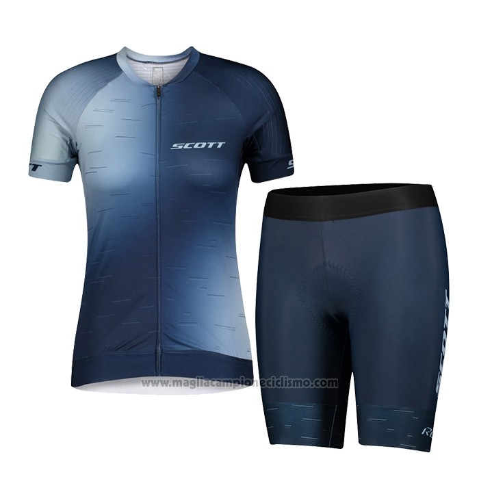 2021 Abbigliamento Ciclismo Donne Scott Blu Bianco Manica Corta e Salopette