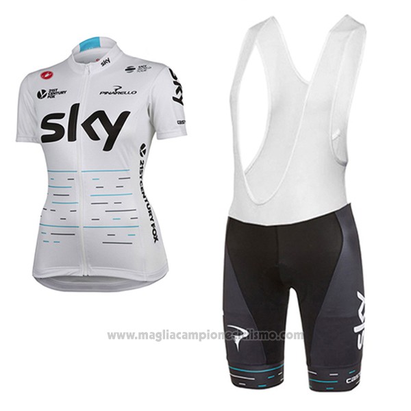 2017 Abbigliamento Ciclismo Donne Sky Bianco Manica Corta e Salopette