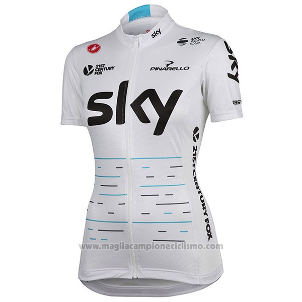 2017 Abbigliamento Ciclismo Donne Sky Bianco Manica Corta e Salopette