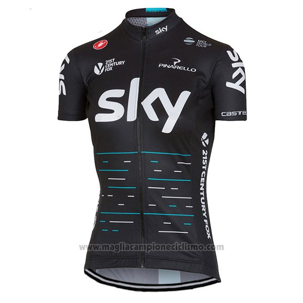 2017 Abbigliamento Ciclismo Donne Sky Nero Manica Corta e Salopette