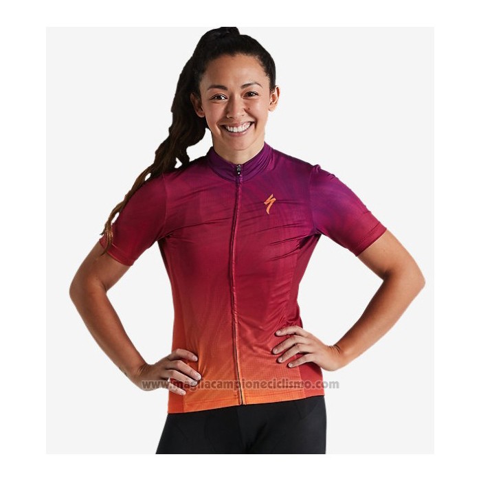 2021 Abbigliamento Ciclismo Donne Specialized Rosso Arancione Manica Corta e Salopette