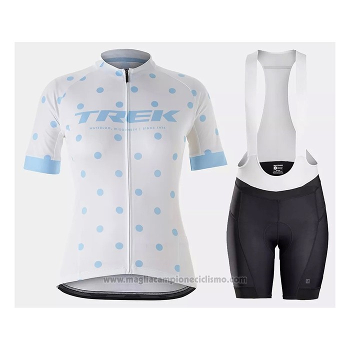 2021 Abbigliamento Ciclismo Donne Trek Bianco Azzurro Manica Corta e Salopette