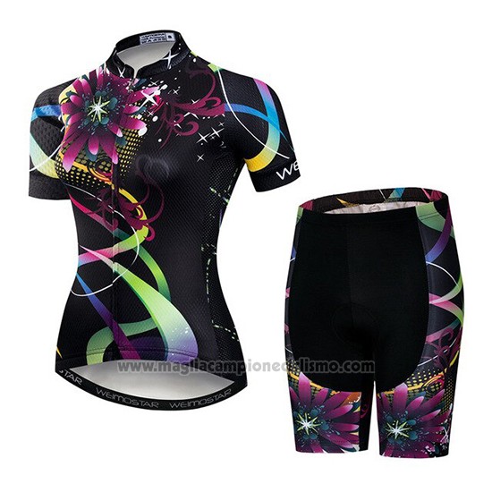 2019 Abbigliamento Ciclismo Donne Weimostar Nero Rosa Verde Manica Corta e Salopette