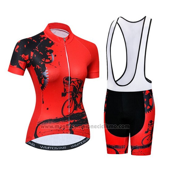 2019 Abbigliamento Ciclismo Donne Weimostar Rosso Manica Corta e Salopette