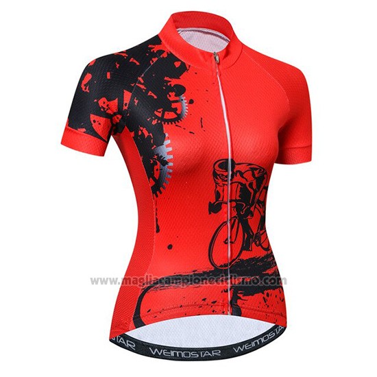 2019 Abbigliamento Ciclismo Donne Weimostar Rosso Manica Corta e Salopette