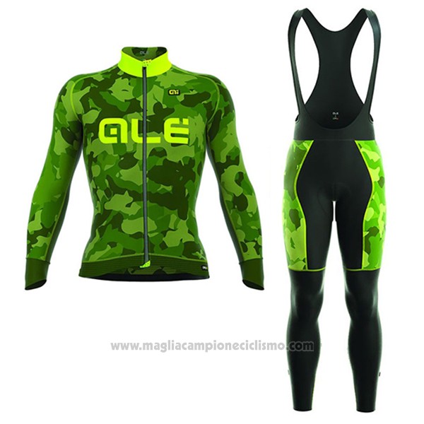 2017 Abbigliamento Ciclismo ALE Camo Verde e Giallo Manica Lunga e Salopette