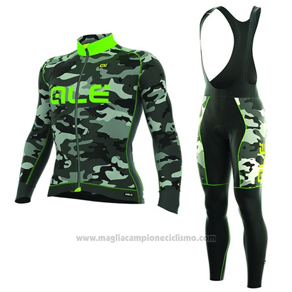 2017 Abbigliamento Ciclismo ALE Camo Verde e Nero Manica Lunga e Salopette