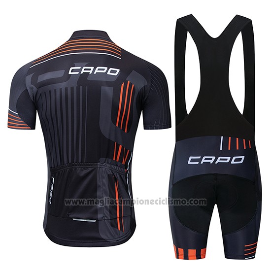 2018 Abbigliamento Ciclismo Capo Nero Grigio Arancione Manica Corta e Salopette