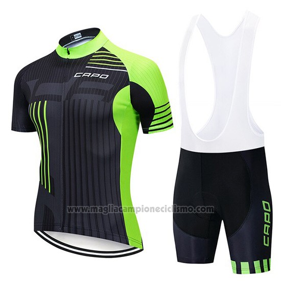 2018 Abbigliamento Ciclismo Capo Nero Verde Manica Corta e Salopette