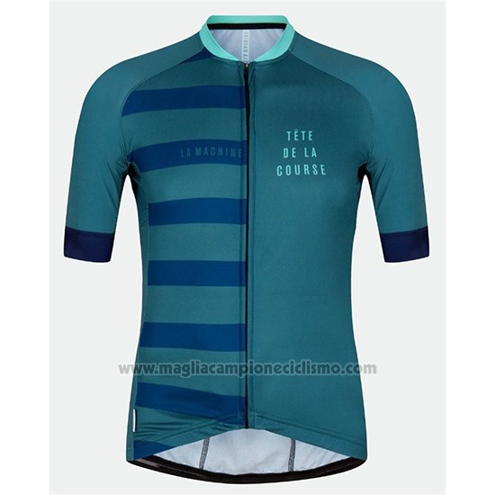 2018 Abbigliamento Ciclismo Tete de La Course Verde Blu Manica Corta e Salopette