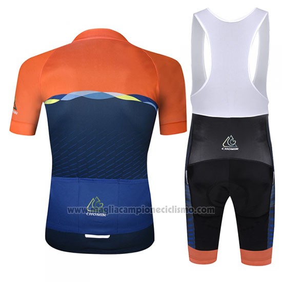 2019 Abbigliamento Ciclismo Chomir Arancione Spento Blu Manica Corta e Salopette
