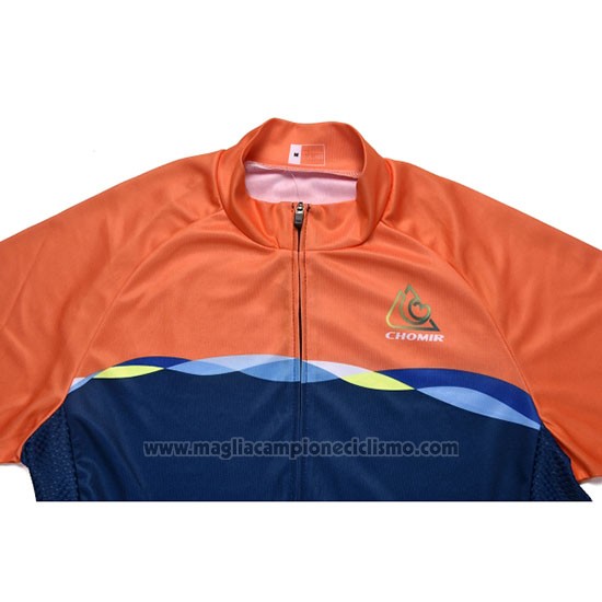 2019 Abbigliamento Ciclismo Chomir Arancione Spento Blu Manica Corta e Salopette