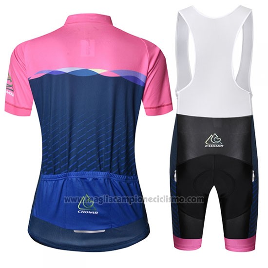 2019 Abbigliamento Ciclismo Chomir Rosa Spento Blu Manica Corta e Salopette