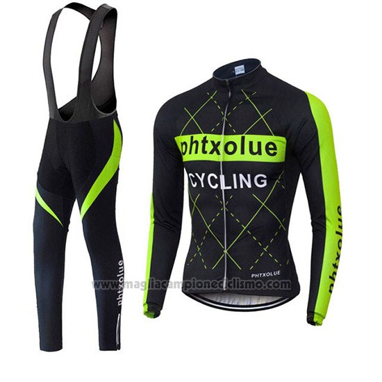 2019 Abbigliamento Ciclismo Phtxolue Nero Verde Manica Lunga e Salopette