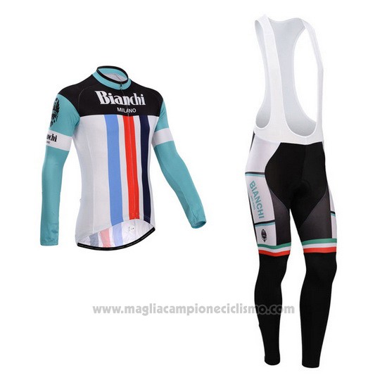 2014 Abbigliamento Ciclismo Bianchi Bianco e Verde Manica Lunga e Salopette