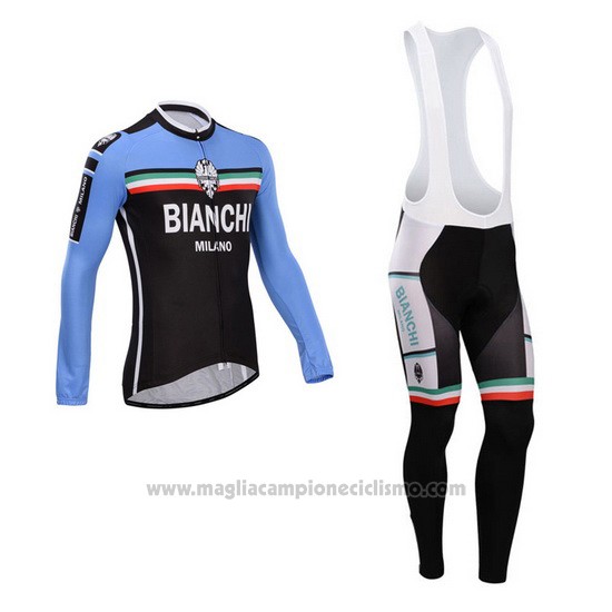 2014 Abbigliamento Ciclismo Bianchi Nero e Celeste Manica Lunga e Salopette