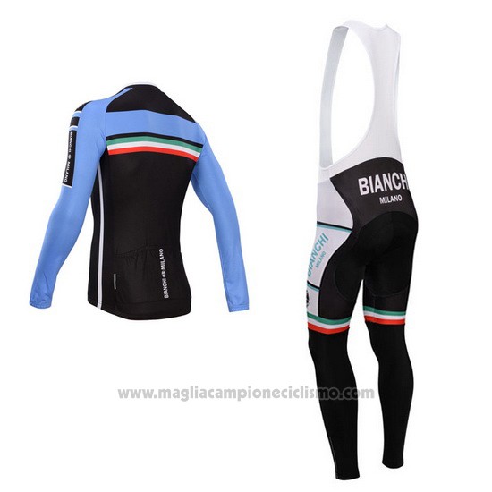 2014 Abbigliamento Ciclismo Bianchi Nero e Celeste Manica Lunga e Salopette