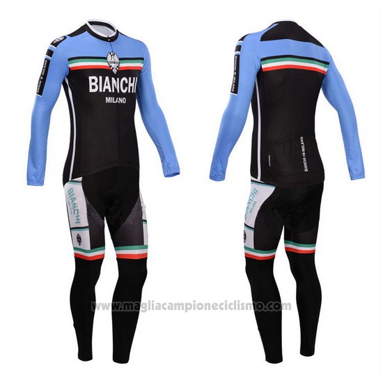 2014 Abbigliamento Ciclismo Bianchi Nero e Celeste Manica Lunga e Salopette