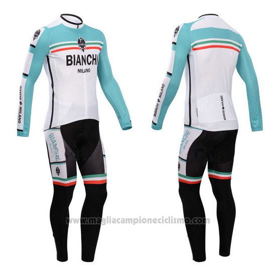 2014 Abbigliamento Ciclismo Bianchi Verde e Bianco Manica Lunga e Salopette