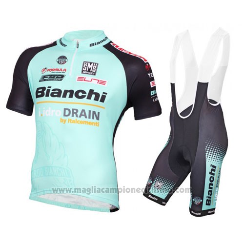 2016 Abbigliamento Ciclismo Bianchi Mtb Nero e Azzurro Manica Corta e Salopette