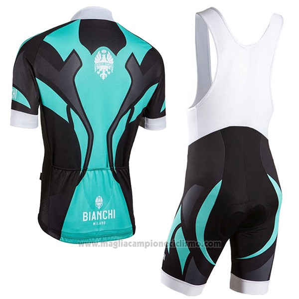 2016 Abbigliamento Ciclismo Bianchi Nero e Celeste Manica Corta e Salopette