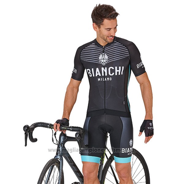 2017 Abbigliamento Ciclismo Bianchi Milano Ceresole Nero Manica Corta e Salopette