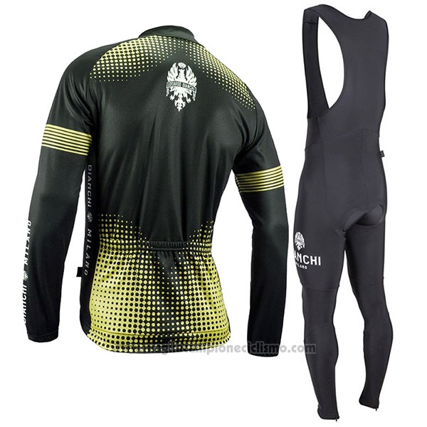 2017 Abbigliamento Ciclismo Bianchi Milano Ml Nero e Giallo Manica Lunga e Salopette