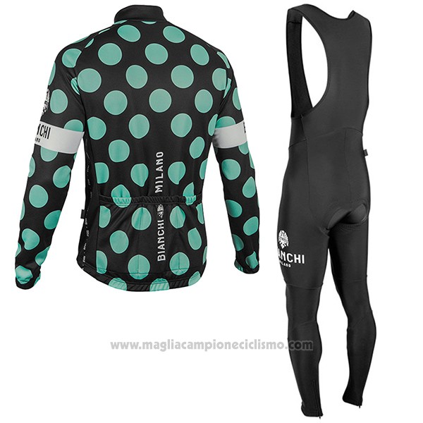 2017 Abbigliamento Ciclismo Bianchi Milano Ml Nero e Verde Manica Lunga e Salopette