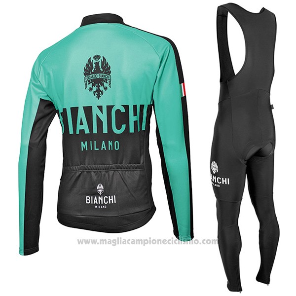 2017 Abbigliamento Ciclismo Bianchi Milano Ml Verde e Nero Manica Lunga e Salopette