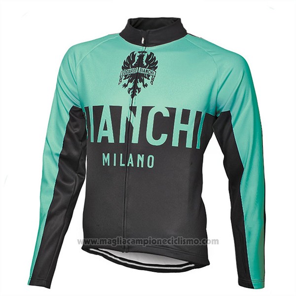 2017 Abbigliamento Ciclismo Bianchi Milano Ml Verde e Nero Manica Lunga e Salopette