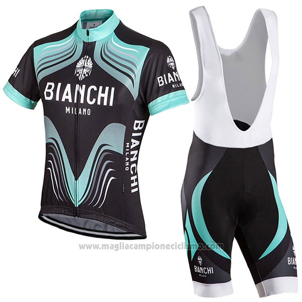 2017 Abbigliamento Ciclismo Bianchi Milano Nero e Verde Manica Corta e Salopette