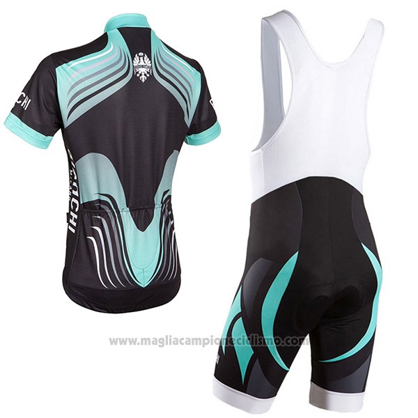 2017 Abbigliamento Ciclismo Bianchi Milano Nero e Verde Manica Corta e Salopette