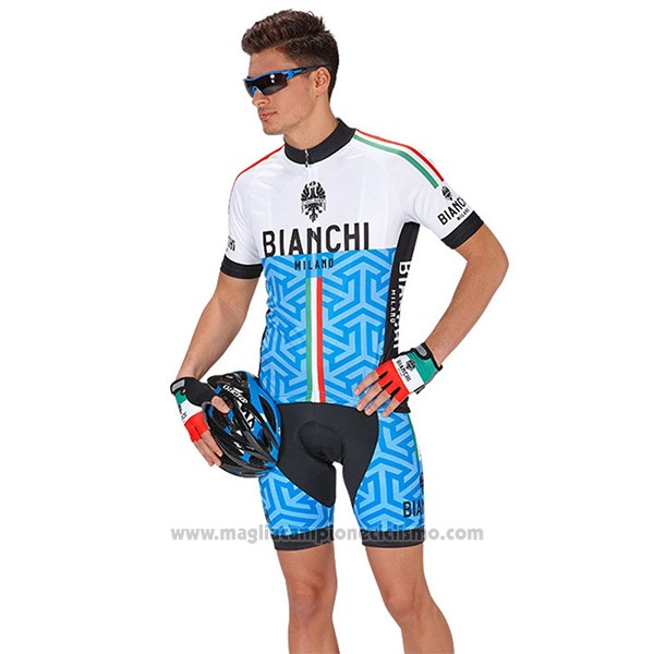 2017 Abbigliamento Ciclismo Bianchi Milano Pontesei Blu Manica Corta e Salopette