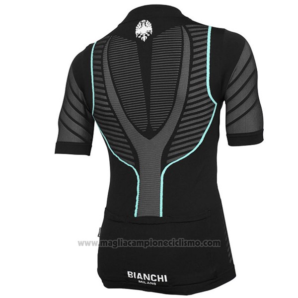 2017 Abbigliamento Ciclismo Bianchi Milano Tago Nero Manica Corta e Salopette