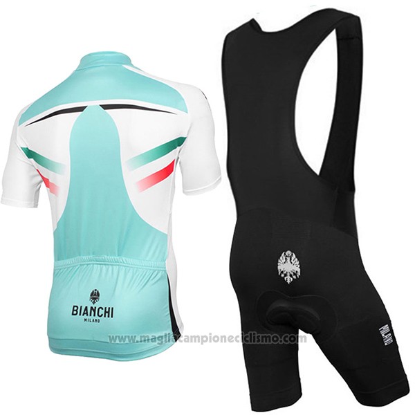 2017 Abbigliamento Ciclismo Bianchi Milano Verde e Bianco Manica Corta e Salopette