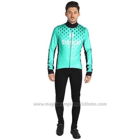 2019 Abbigliamento Ciclismo Bianchi Milano FT Blu Nero Manica Lunga e Salopette