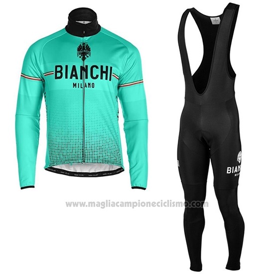 2019 Abbigliamento Ciclismo Bianchi Milano XD Blu Grigio Manica Lunga e Salopette