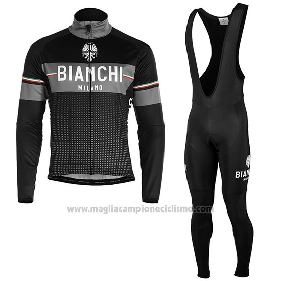 2019 Abbigliamento Ciclismo Bianchi Milano XD Nero Grigio Manica Lunga e Salopette