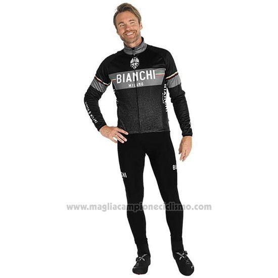 2019 Abbigliamento Ciclismo Bianchi Milano XD Nero Grigio Manica Lunga e Salopette