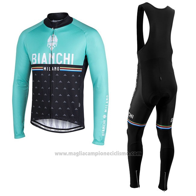 Abbigliamento Ciclismo Bianchi Milano Nalles Azzurro Nero Manica Lunga e Salopette