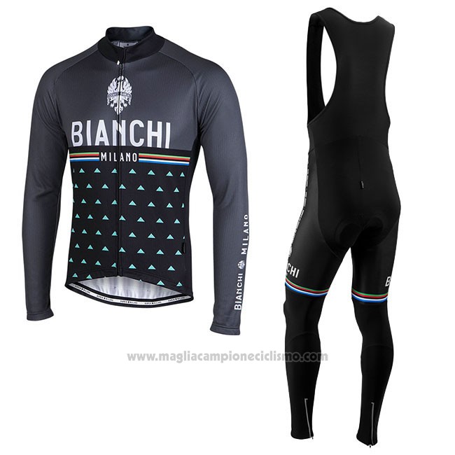Abbigliamento Ciclismo Bianchi Milano Nalles Nero Manica Lunga e Salopette
