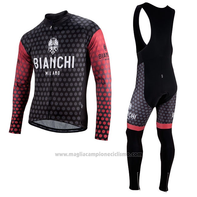 Abbigliamento Ciclismo Bianchi Milano Petroso Nero Rosso Manica Lunga e Salopette