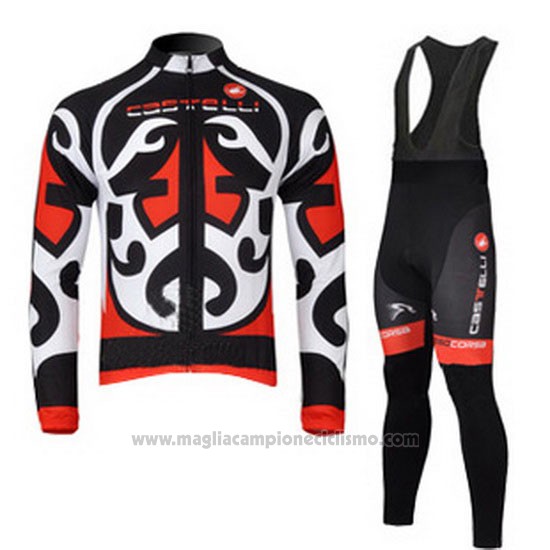 2011 Abbigliamento Ciclismo Castelli Rosso e Nero Manica Lunga e Salopette