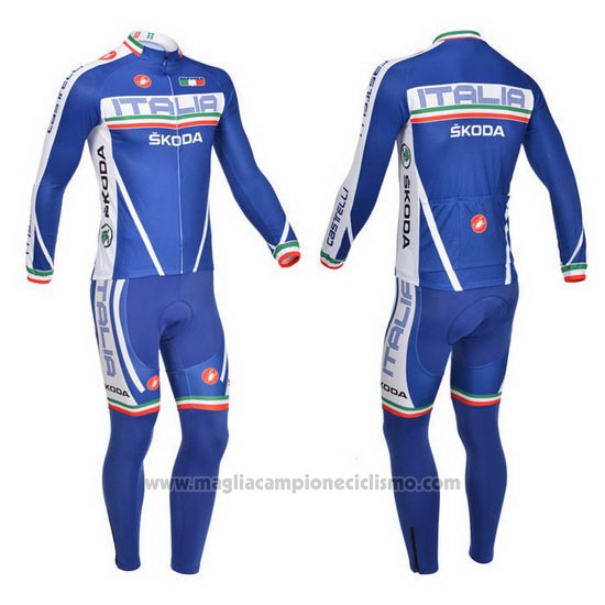 2013 Abbigliamento Ciclismo Castelli Bianco e Blu Manica Lunga e Salopette