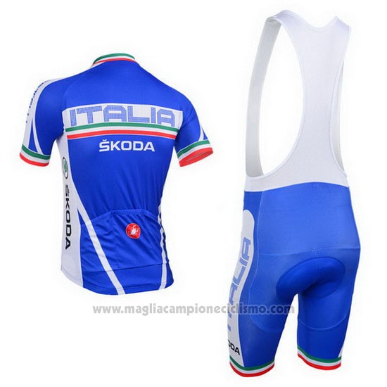 2013 Abbigliamento Ciclismo Castelli Italia Bianco e Blu Manica Corta e Salopette