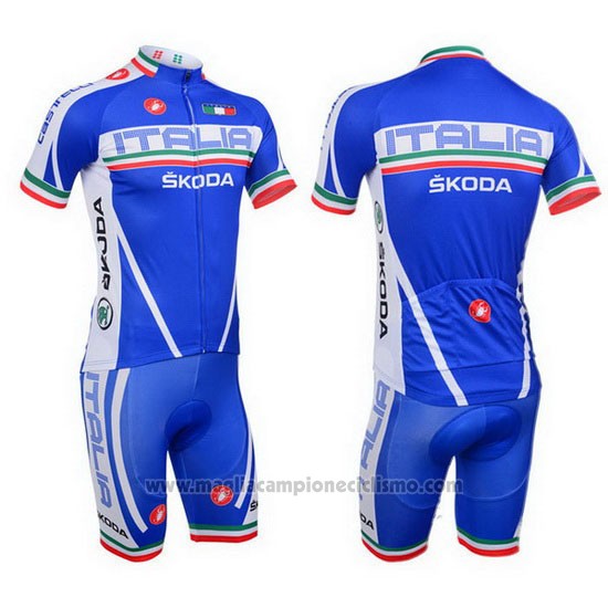 2013 Abbigliamento Ciclismo Castelli Italia Bianco e Blu Manica Corta e Salopette
