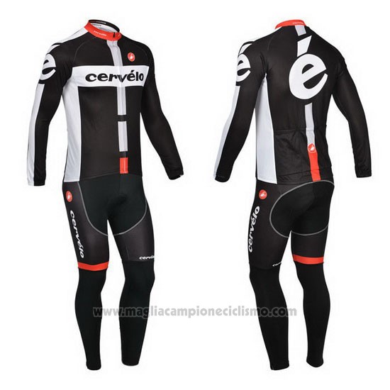 2013 Abbigliamento Ciclismo Cervelo Bianco e Nero Manica Lunga e Salopette