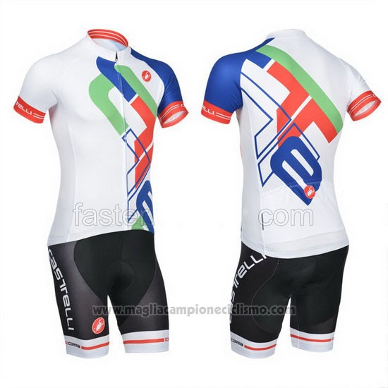 2014 Abbigliamento Ciclismo Castelli Bianco e Blu Manica Corta e Salopette