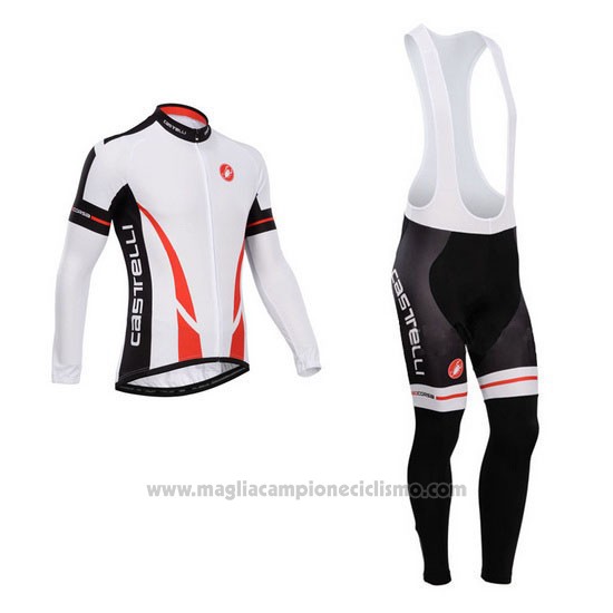 2014 Abbigliamento Ciclismo Castelli Bianco e Nero Manica Lunga e Salopette